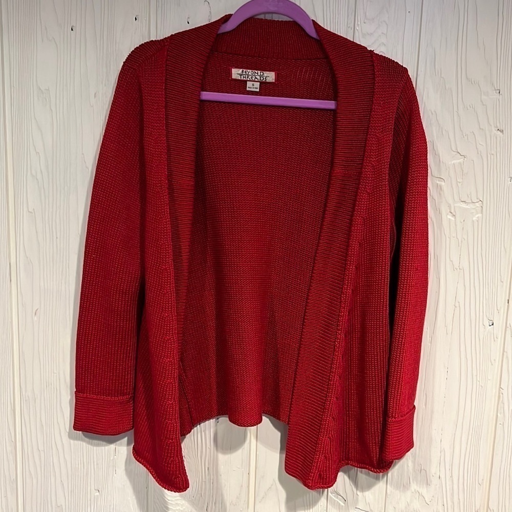 Beyond Threads Red Cotton Cardigan Sweater Small